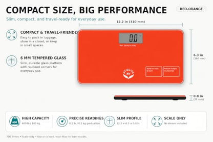 700 Series Travel Digital Bathroom Scale, 400 lb, Red-Orange - color: Red-Orange