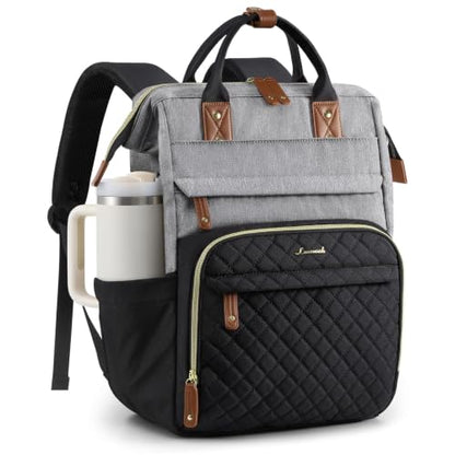 LOVEVOOK Laptop Backpack Women Quilted Teacher Nurse Work Backpack Purse - color: Black Gray, size: 17.3 inch-Cup