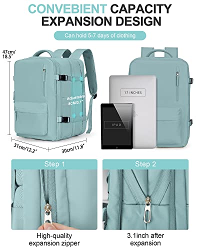 WONHOX Large Travel Laptop Backpack Expandable Flight Approved Backpack Carry on Backpack for Women Men Waterproof 17inch Laptop Daypack Hiking Work Backpack with Shoe Compartment Light Blue - color: A5-turquoise