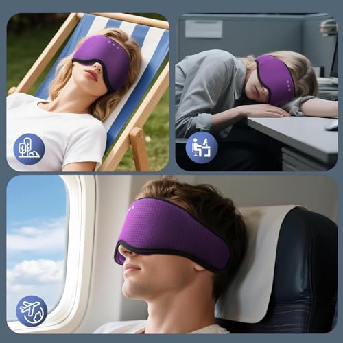 Sleep Mask with Bluetooth 5.4 Headphones, Sleeping Headphones for Side Sleepers, Wireless Music Eye Mask Speakers for Men, Women, Tech Gifts, Purple - color: Purple