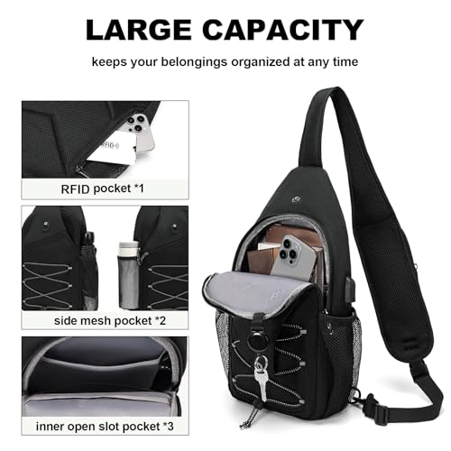 OSOCE Anti-Theft Sling Bag, Crossbody Bag for Men, Water-Resistant, 1.0L - color: Black V1.0, size: Large