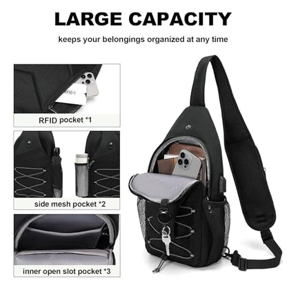 OSOCE Anti-Theft Sling Bag, Crossbody Bag for Men, Water-Resistant, 1.0L - color: Black V1.0, size: Large
