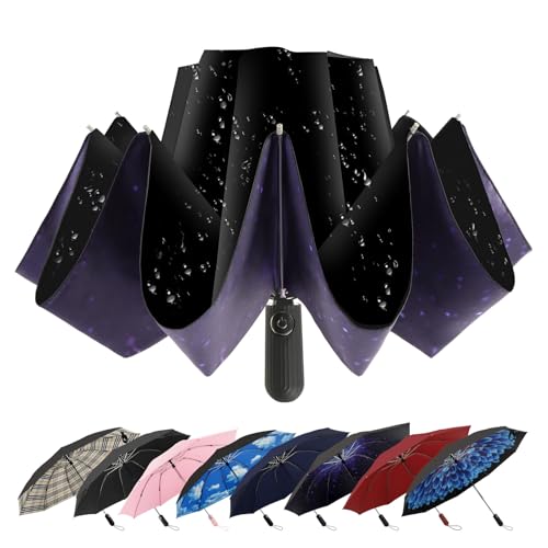 ZDSSM Inverted Umbrella for Rain, Compact Windproof Auto Open Close - color: Starry Sky