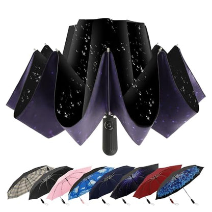 ZDSSM Inverted Umbrella for Rain, Compact Windproof Auto Open Close - color: Starry Sky