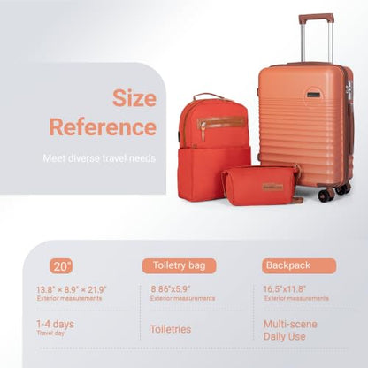 Carry On Luggage 22x14x9 Airline Approved Suitcase with Wheels, 3 Piece - color: Tangerine, size: 3 Piece Sets (20/BP/TB)