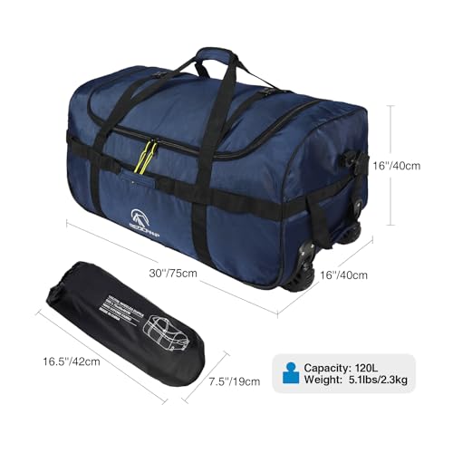 REDCAMP 85L/120L/140L Foldable Duffle Bag with Wheels, Large Travel Duffel Bag - color: 120L Navy (Large)