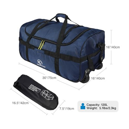 REDCAMP 85L/120L/140L Foldable Duffle Bag with Wheels, Large Travel Duffel Bag - color: 120L Navy (Large)