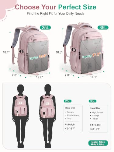 FIORETTO Backpack for School, Teen Girls & Women, School Bag Bookbag with Multi Pockets - color: Pink