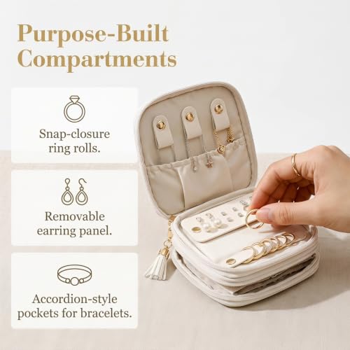 2-Layer Travel Jewelry Case,Portable Organizer for Necklaces,Rings,Earrings