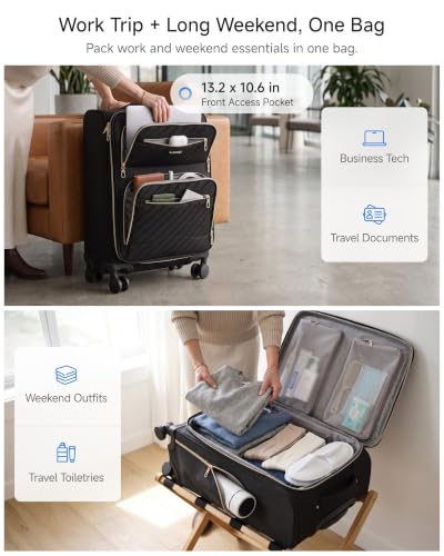 LUGGEX Expandable Softside Carry On Suitcase, Black, 21" - color: Black, size: Carry-on 21 inch