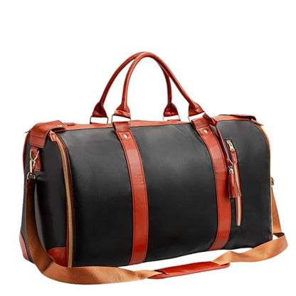 Convertible Garment Duffle Bag for Travel, Black with Tan Trim - color: Black with Tan