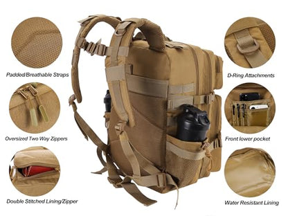 LHI Military Tactical Backpack for Men and Women 45L Army 3 Days Assault Pack Bag Large Rucksack with Molle System Tan - color: Tan