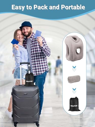 Maliton Inflatable Travel Pillow for Airplane Comfortable Sleeping, (Grey) - color: Grey