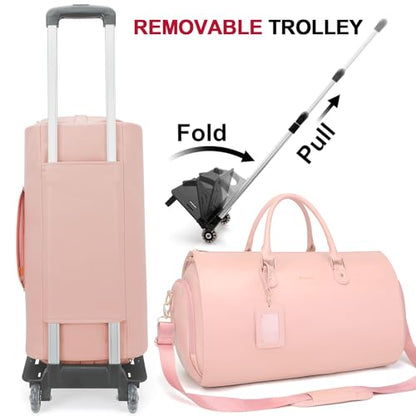 Modoker Convertible PU Leather Rolling Garment Duffle Bag for Women, Pink - color: Rolling Pink