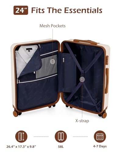 Coolife Luggage, Lightweight and Durable Hardshell, 24 in, apricot white - color: apricot white, size: M(24in)