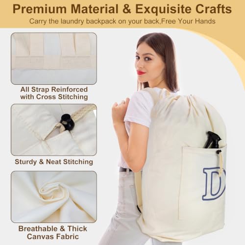 Laundry Bag Backpack Personalized Initial Canvas Laundry Bag, Letter D - color: Letter D, size: X-Large