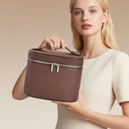 Makeup Bag Vanity Case Cosmetic Bag with Removable Divider Travel Toiletry Bag for Women Portable Make up Box Organizer, Coffe-Brown - color: Coffe Brown