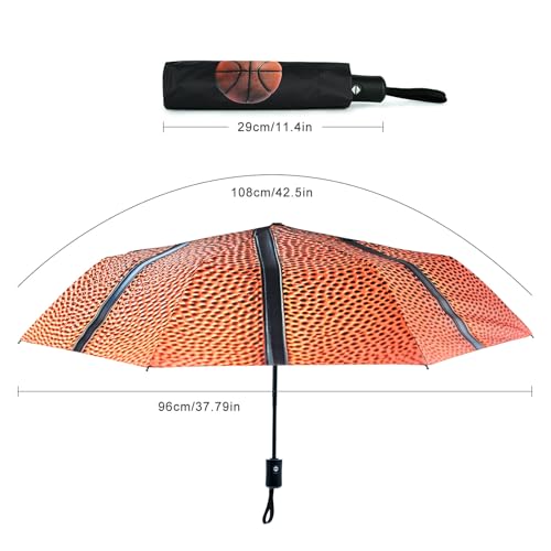 Windproof Travel Umbrella Folding Compact Automatic Umbrellas for Women Men Rain Sun - color: Basketball