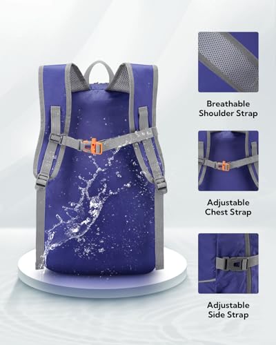 WATERFLY Small Lightweight Packable Hiking Backpack Foldable Travel Daypack - color: E-dark Blue, size: 25L