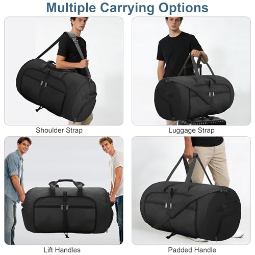 80L EXTRA LARGE Foldable Waterproof Travel duffle Bag for Men and Women - color: Black, size: 80L