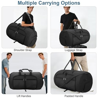 80L EXTRA LARGE Foldable Waterproof Travel duffle Bag for Men and Women - color: Black, size: 80L