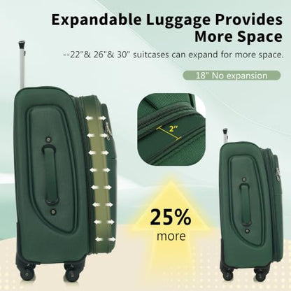 Merax Softside Luggage Set 4 Piece,18/22/26/30 Expand Suitcase,Dark Green - color: Dark Green, size: 18/22/26/30