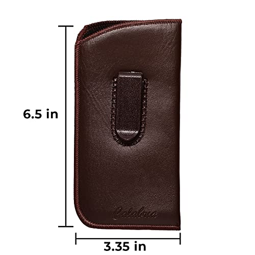 Calabria Slim Faux Leather Eyeglass Case Soft Slip-In Design [Brown - 3 Pack] | Compact Protective Pouch | Soft Case for Glasses | Lightweight Sunglass Storage - color: Brown (3-pack)