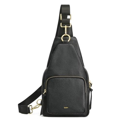 Kattee Small Leather Sling Bag for Women with RFID Blocking,Black - color: Black