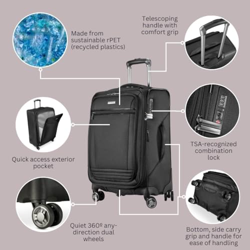 Ricardo Beverly Hills Avalon Softside 3-Piece Luggage Set Made with Sustainable 100% Recycled PET (rPET), Lightweight, Eco-Friendly Travel, Expandable, Dual Spinner Wheels, Black - color: Black, size: 3-Piece Set (20, 24, 28)