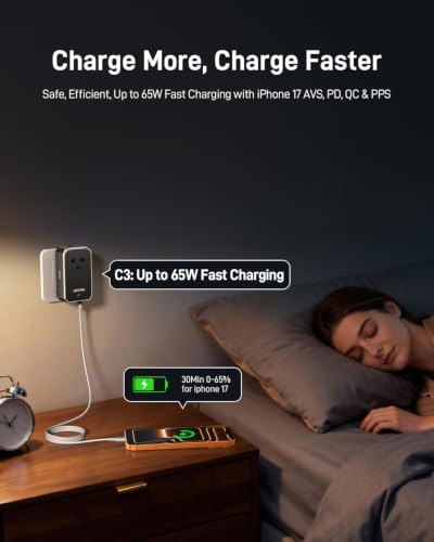 EPICKA Air 65W Universal Travel Adapter PD&QC with 1AC/3USB-C/1USB-A - style: 65W-Black
