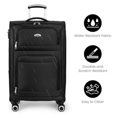 30'' Large Softside Suitcase,Expandable,waterproof Fabric - color: Black, size: Checked-Large 30-Inch