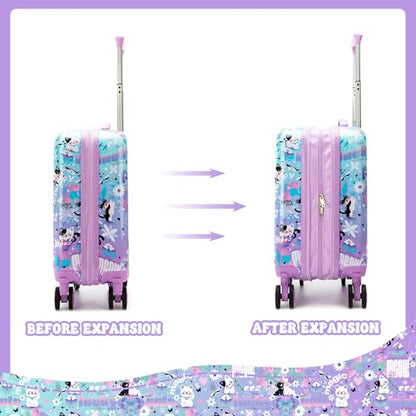 Kids Suitcase Set for Girls Hardside Luggage with Spinner Wheels 5 Piece 16inch Toddler Suitcase for Girls Travel Carry on Luggage Airline Approved - color: A Cat Purple