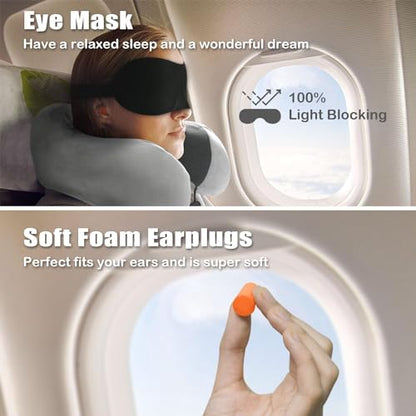 Airplane Travel Neck Pillow, 100% Memory Foam Ergonomic Neck Support, Airplanes Neck Pillow with Washable Cover Travel Essential for Flight & Office include Eye Mask, Earplugs & Carry Bag (Light Gray) - color: Light Gray