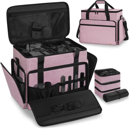 Extra Large Makeup Bag with 3 Removable Pouches and 1 Brush Holder - color: Pink