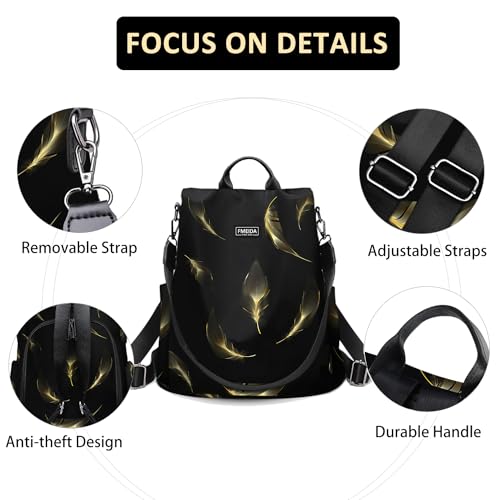 Fmeida Travel Backpack Purse for Women Anti Theft Convertible Backpacks Fashion Waterptoof Nylon Daypack Black Feather - color: Black Feather