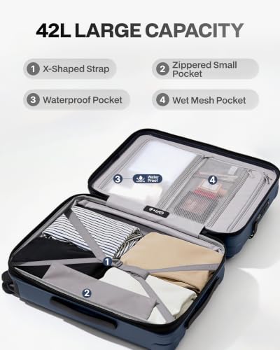 Coolife Expandable Luggage with TSA Lock Carry On Blue - color: Blue, size: 20 Inch-EXT