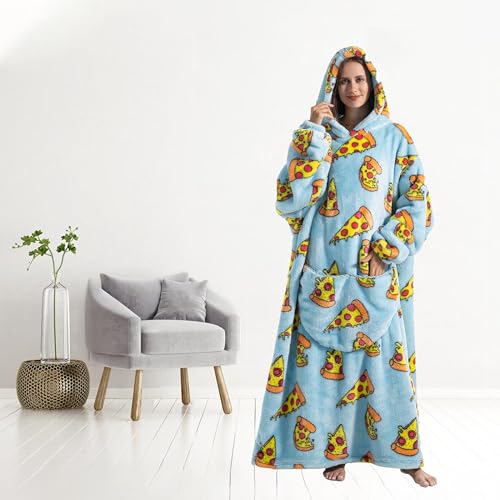 Capecage Long Wearable Blanket Hoodie with Big Pocket,Gift for Women or Men - color: Pizza