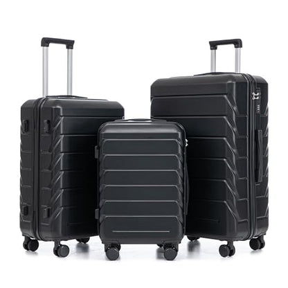 Merax 3 pcs/set in ABS Spinner Wheel Luggage Set, Carry on Suitcase - color: black/black