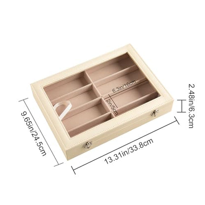 Frebeauty 8-Slot Sunglass Organizer,Sunglass Holder with Clear Lid - color: Beige, size: With Lid