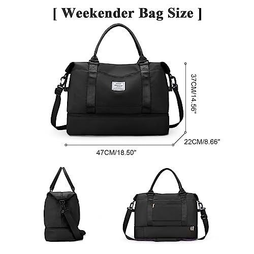 Travel Duffel Bag with Shoes Compartment,Weekender Bags for Women Travel - color: Black, size: Large