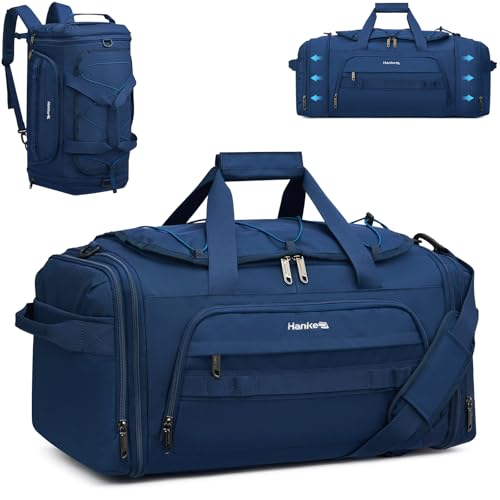 Hanke Duffle Bag for Travel, Dual Expandable 45L-55L Weekender Bags, Blue - color: Blue