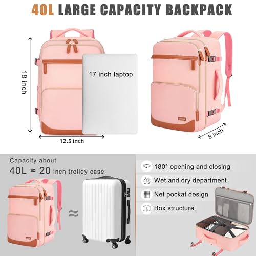 40L Travel Backpack, Flight Approved Carry On Laptop Backpack - color: Pink, size: Large