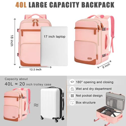 40L Travel Backpack, Flight Approved Carry On Laptop Backpack - color: Pink, size: Large