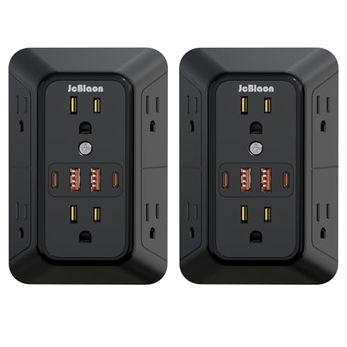 2 Pack Multi Plug Wall Outlet Extender Surge Protector 6 AC Outlet Splitter with 4 USB Ports(2 USB C) Wall Charger 1050J Power Strip 125V/15A, 1875W for Home, Office, Travel Dorm Room Essentials-ETL - color: Black 2 Pack
