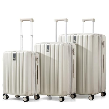 Hanke Expandable Hard Shell Luggage Sets, 3 Piece, 20/24/29 Inch - color: Ivory White, size: 3 Pc Set EXT (20/24/29)