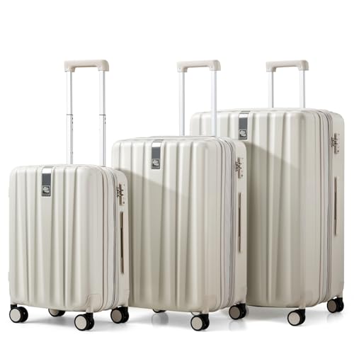 Hanke Expandable Hard Shell Luggage Sets, 3 Piece, 20/24/29 Inch - color: Ivory White, size: 3 Pc Set EXT (20/24/29)