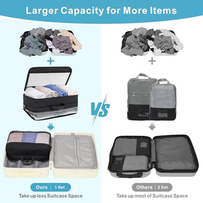 Cambond Double Sided Compression Packing Cubes - Expandable See Through Mesh Compression Cubes for Travel, Separate Clean and Dirty Clothes Efficient Packing Organizers for Road Trip, Cruise