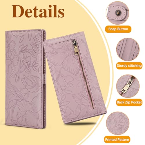 FALAN MULE Ultra Slim Thin Wallet for Women Bifold Leather RFID Blocking Designer Credit Card Holder - color: Relief light purple