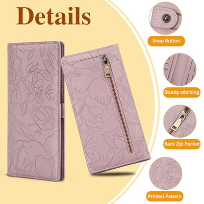FALAN MULE Ultra Slim Thin Wallet for Women Bifold Leather RFID Blocking Designer Credit Card Holder - color: Relief light purple