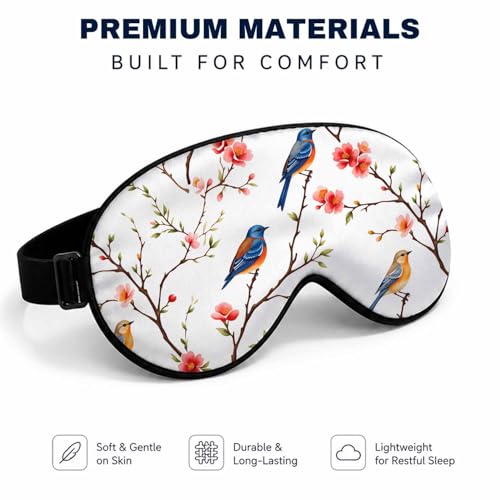 Silk Sleeping Eye Mask for Men Women Cute Bird Tree Flowers Soft Adjustable Night Sleep Mask for Travel, Home, Office - color: Cute Bird